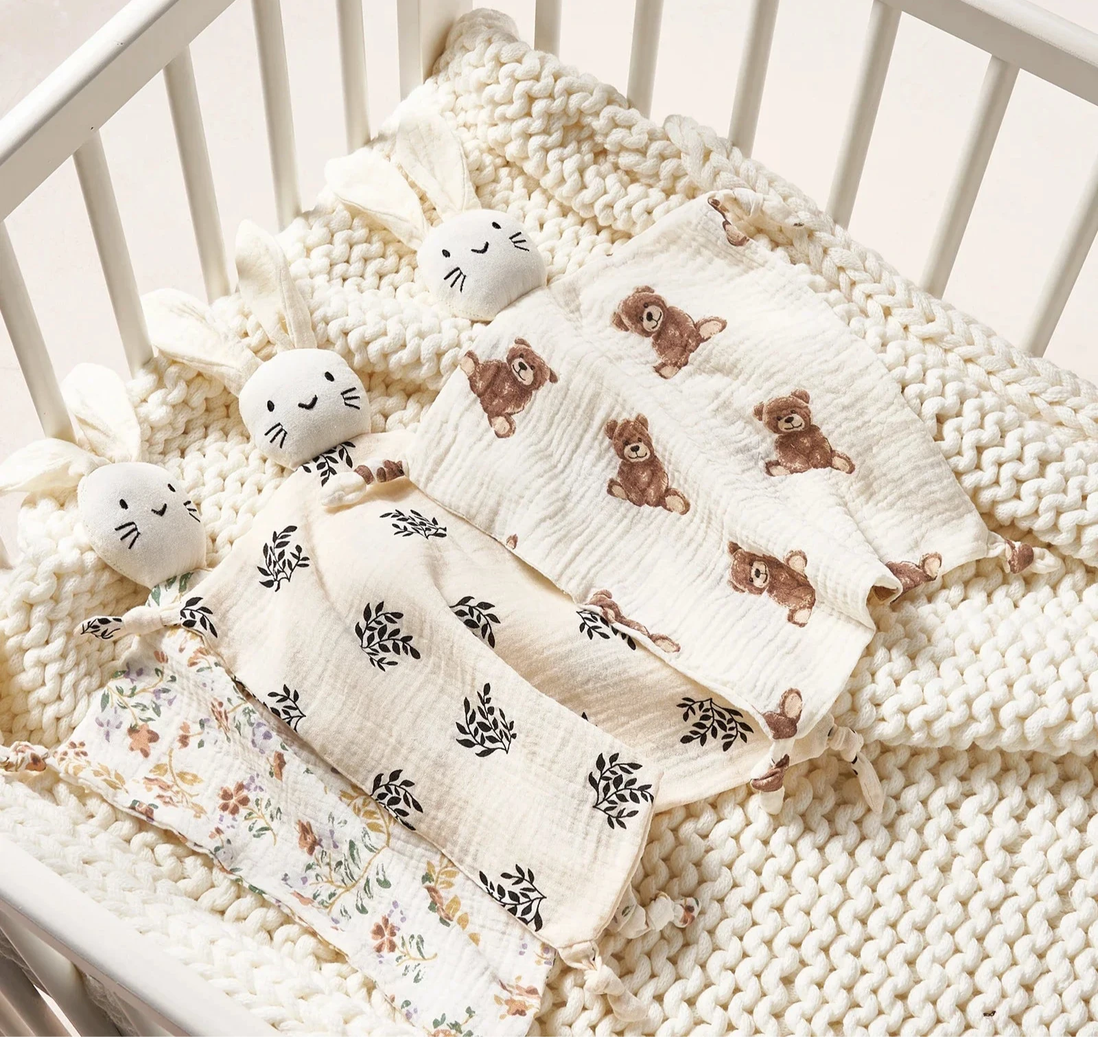 Doudou lapin en gaze de coton